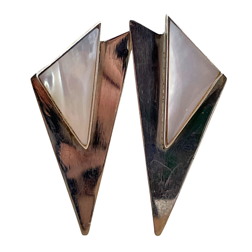 Sterling Silver 925 Mother of Pearl Triangle Drop Earrings Stud Post Jewelry